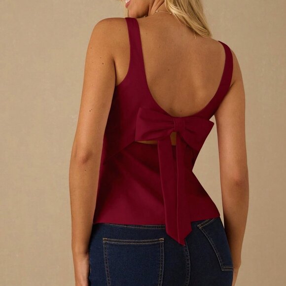 Burgundy Romantic Women's Velvet Sparkle Rhinestone Tank Top - Picture 2 of 7